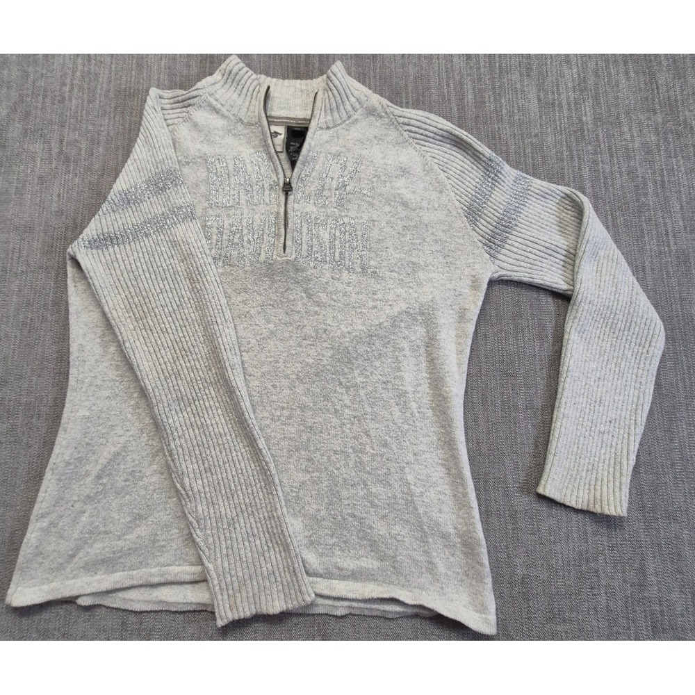 Harley-Davidson Women's XXL 1/4 Zip Sweater Gray Metallic Glitter Logo Genuine